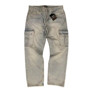 boohoo MAN Jeans Straight Leg Cargo 36R Antique Blue